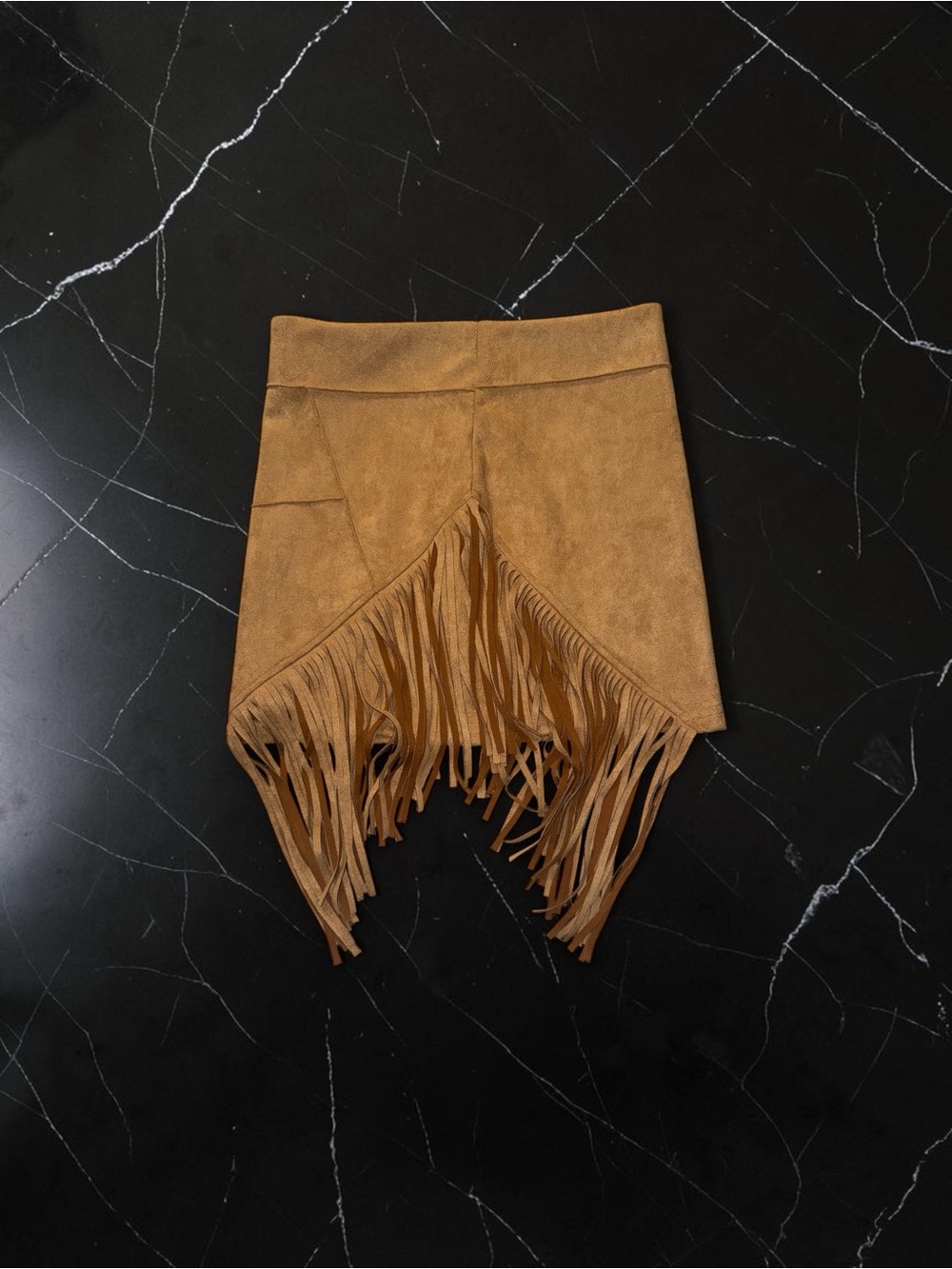 Tan Fringe Suede-Look Mini Skirt